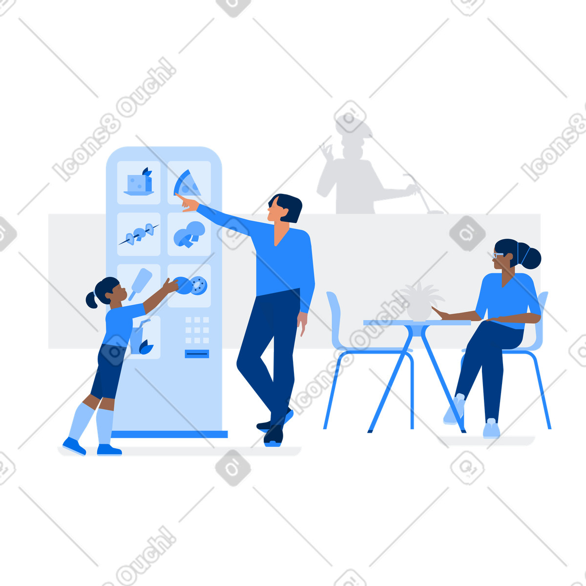 Famiglia in un caffè vegano? illustrazione stile Urban scarica PNG, SVG