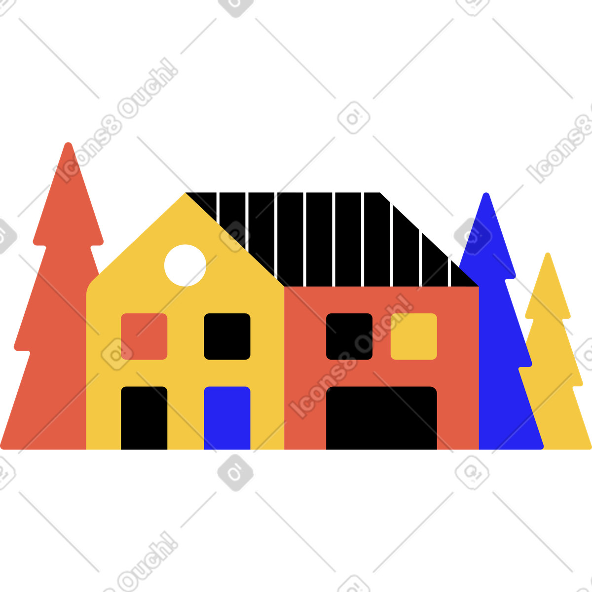 Casa con bosco illustrazione in stile Flat scarica in PNG, SVG