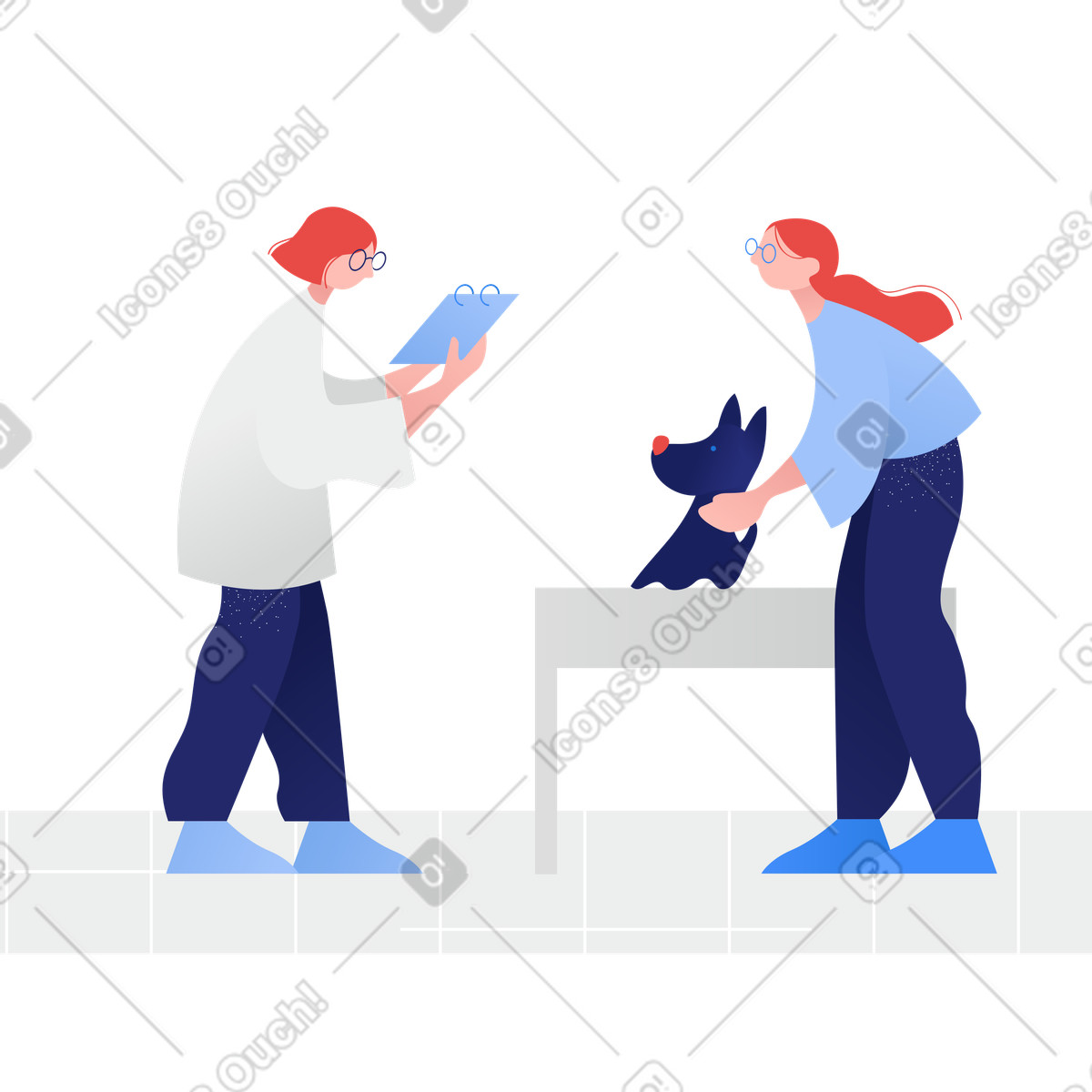 Visita di un cane presso una clinica veterinaria illustrazione in stile Clip scarica in PNG, SVG