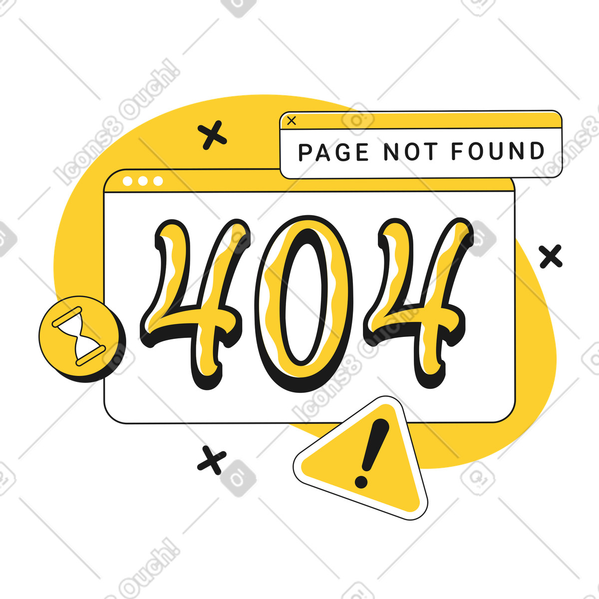 Page not found popup with number 404, Website error message illustration in Taxi style download in PNG, SVG