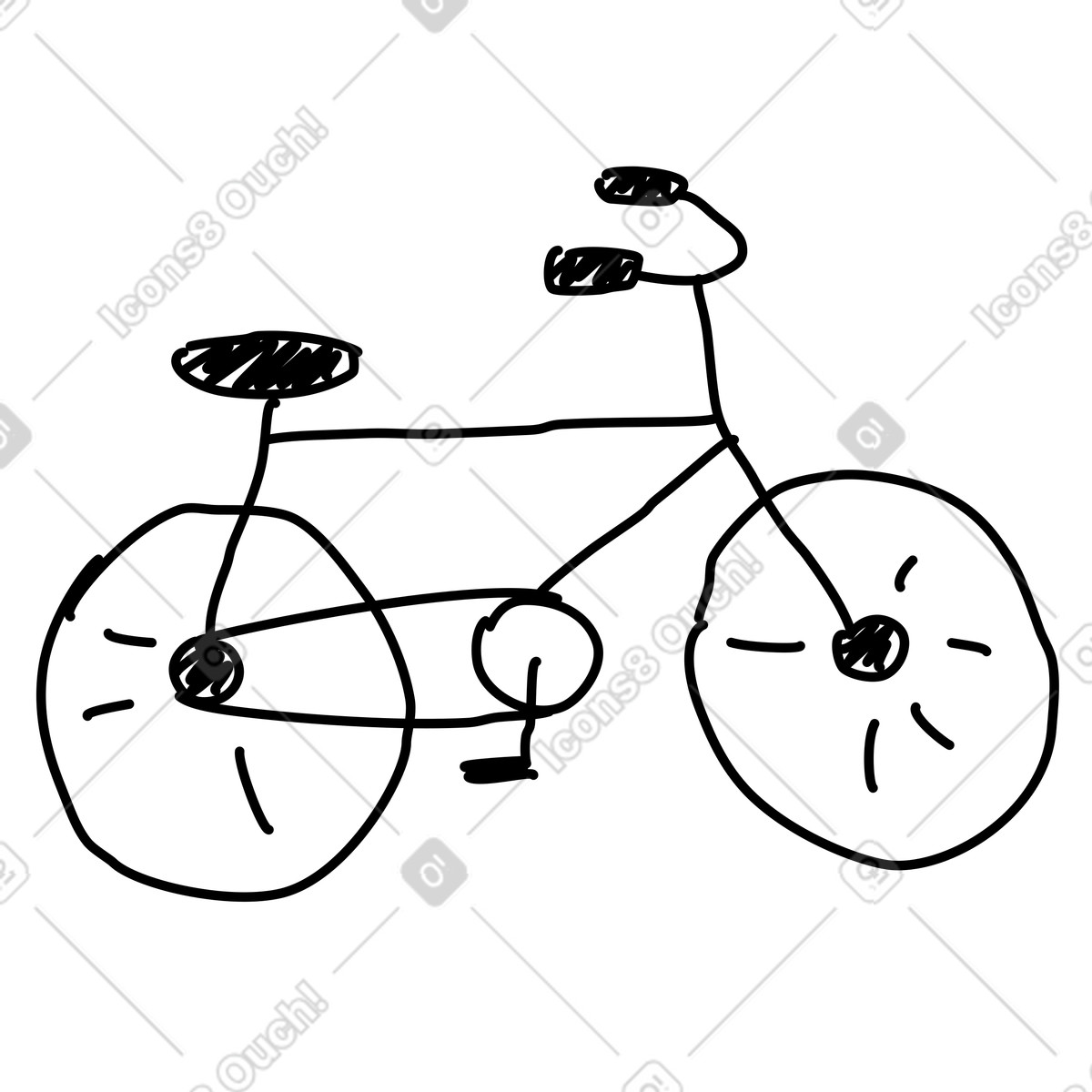 下载 Rough 风格的 Bicycle sketch with frame handlebars and simple saddle 插画，支持 PNG、SVG 格式
