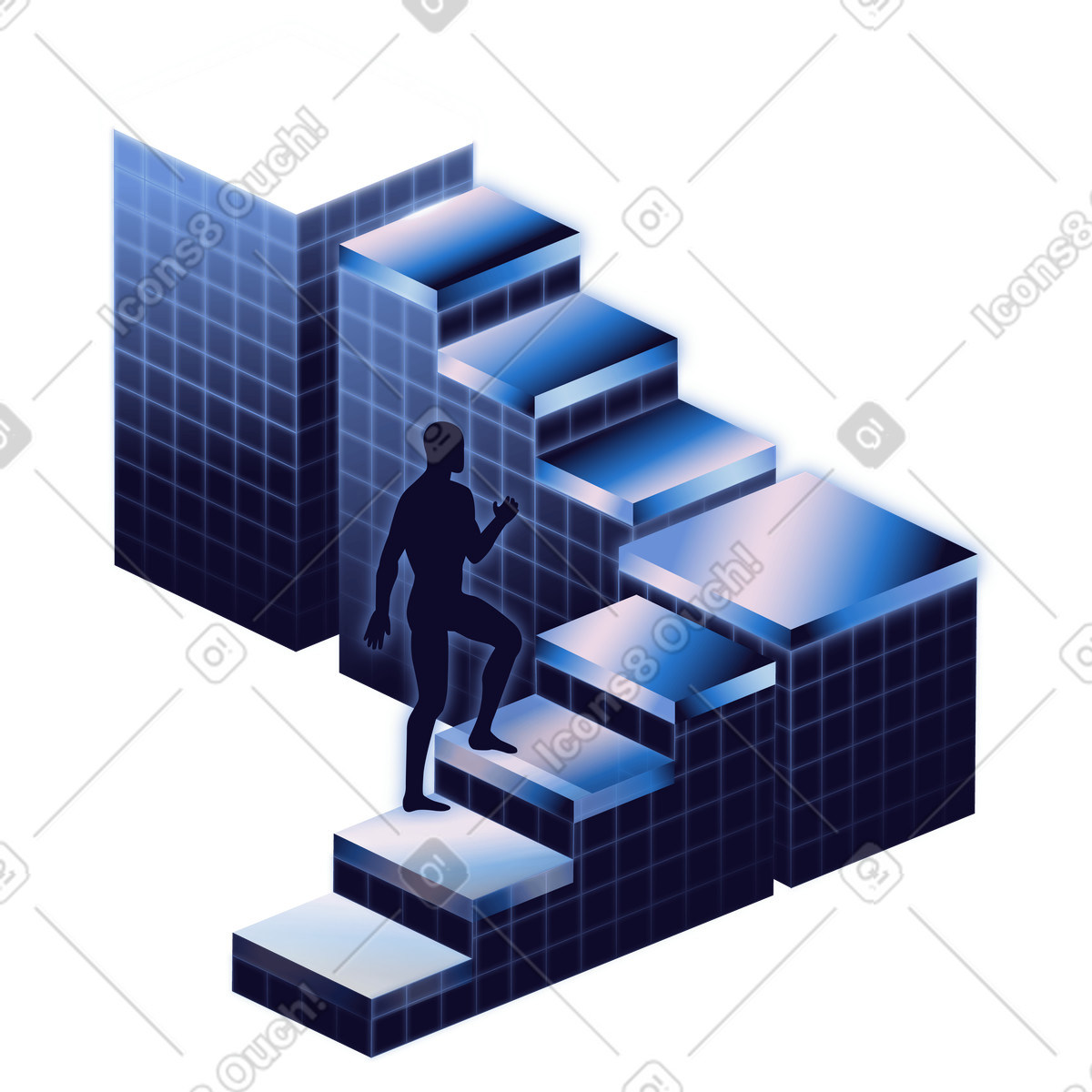 Illustration Personne gravissant des marches modulaires, atteinte d'un objectif, progression de carrière aux formats PNG et SVG