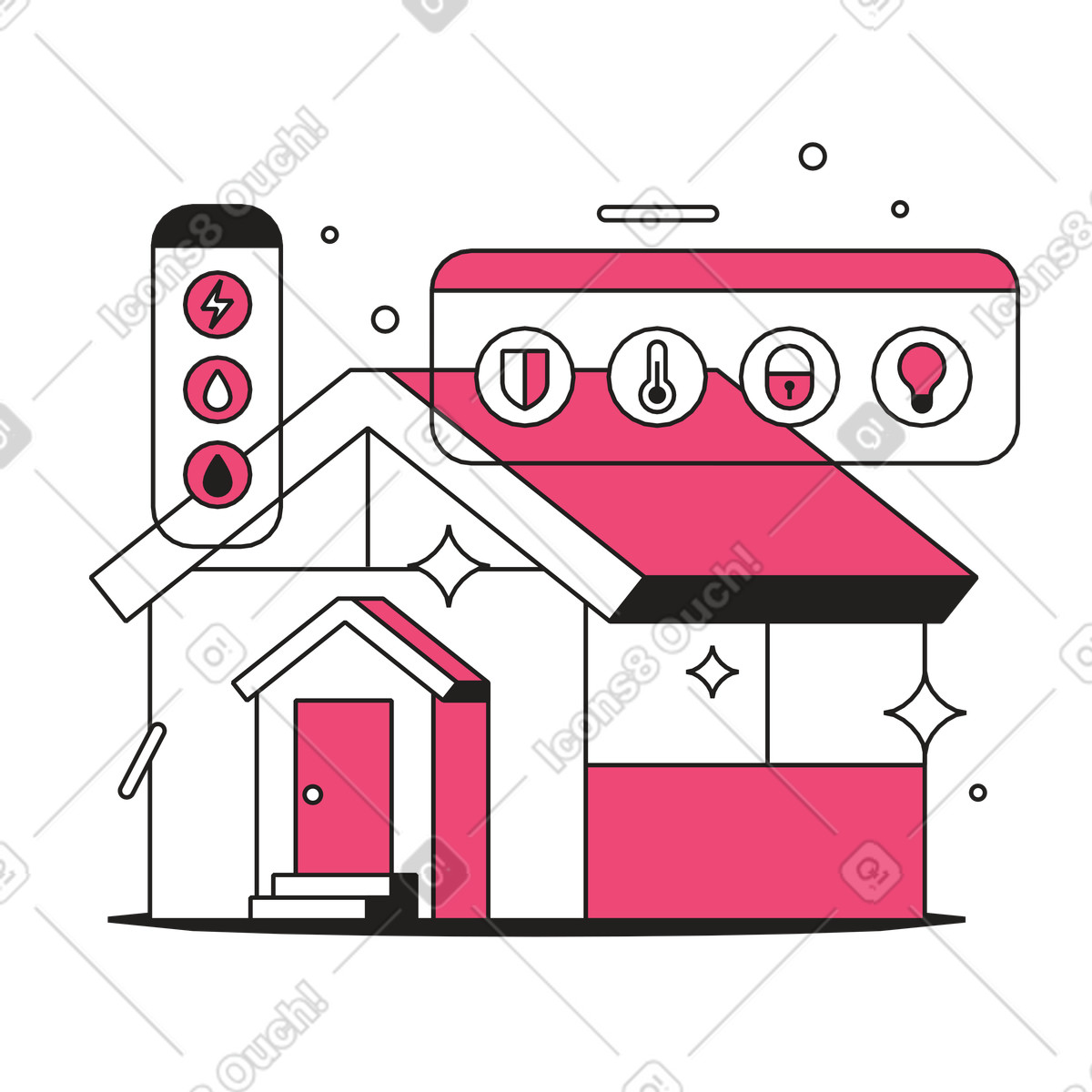Ilustração de Casa inteligente com dispositivos inteligentes em no estilo Dazzle Line para baixar em PNG, SVG