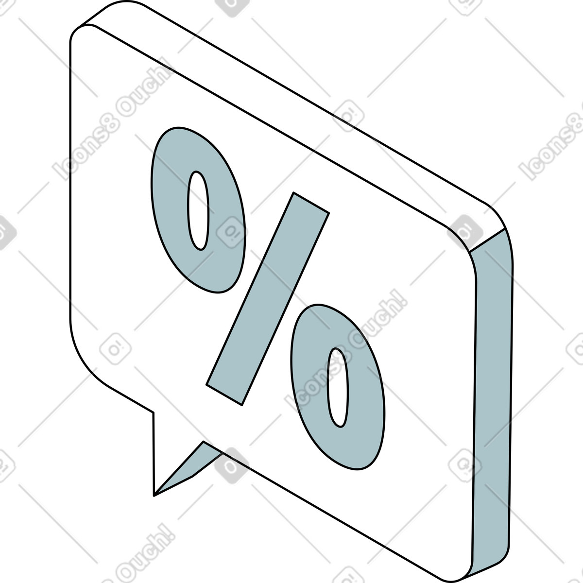Isometric スタイルの テキストバブル内のパーセント記号 のイラストをPNG、SVG形式でダウンロード