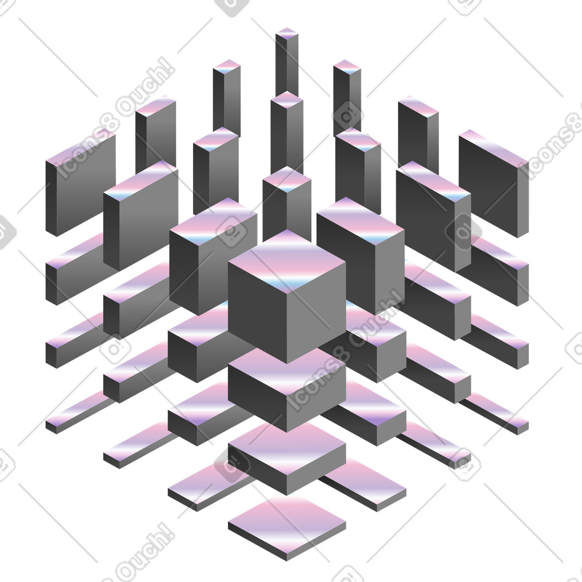 Isometric 3D shapes arranged in cubic pattern, Modern abstract layout illustration Experimental style download PNG, SVG