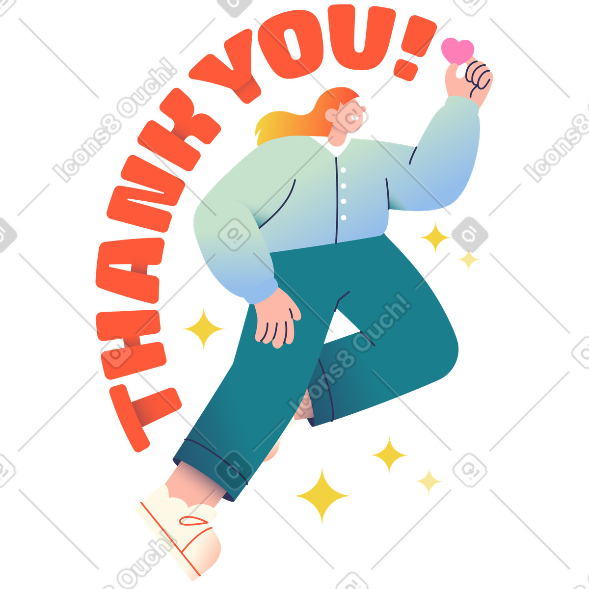 Lettering Thank You! with girl who holding a heart text illustration in Beam style download in PNG, SVG