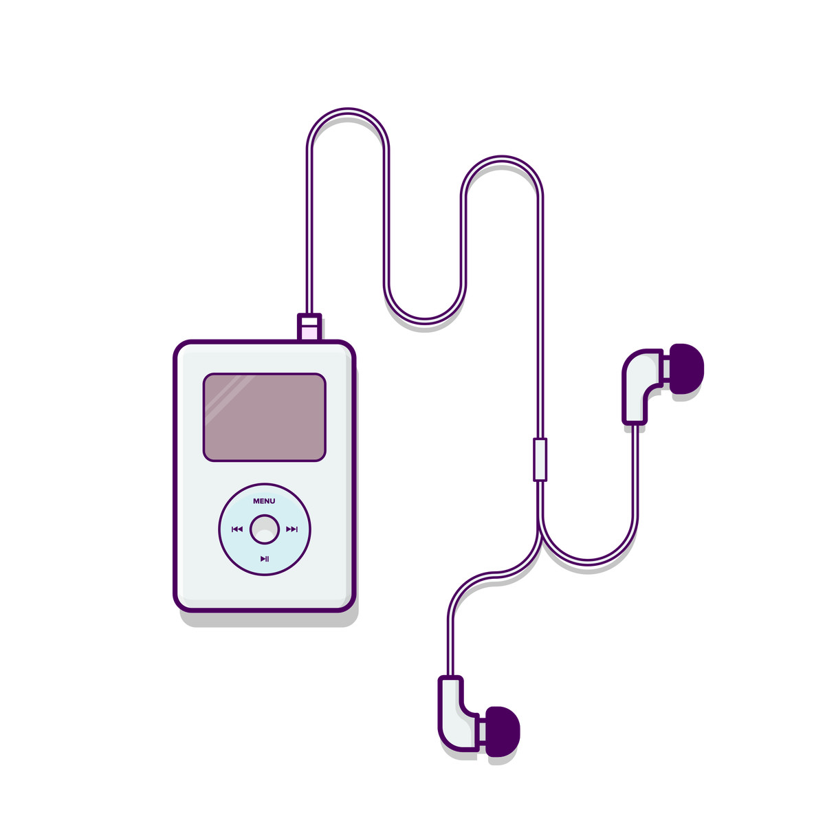 Ilustración MP3 player and wired earphones, retro gadget for music listening en estilo Gummy a descargar en PNG y SVG