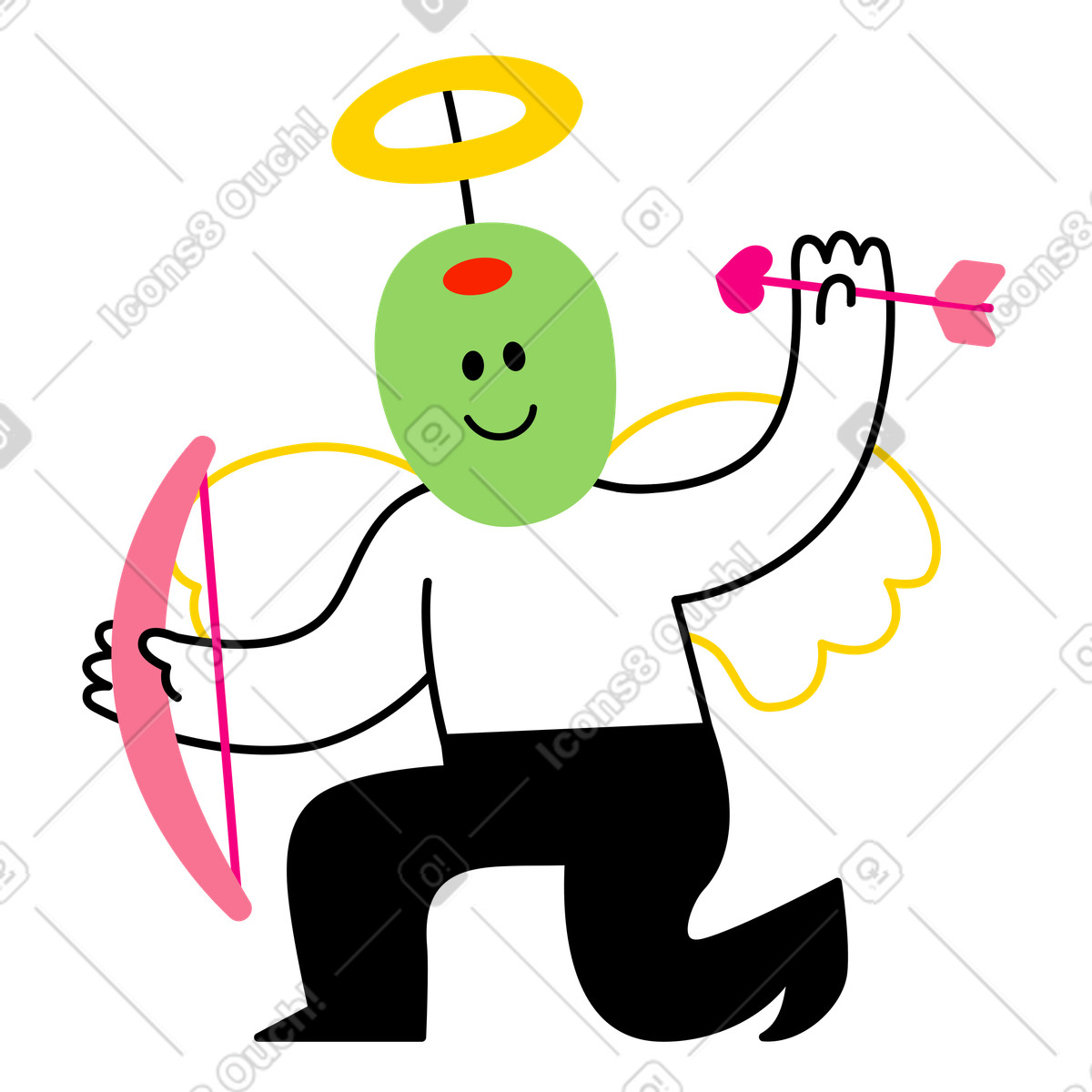 Illustration Attrait émotionnel de la marque, mécanisme d'attraction du public, personnage cupidon avec un arc dans le style Giggle à télécharger aux formats PNG, SVG