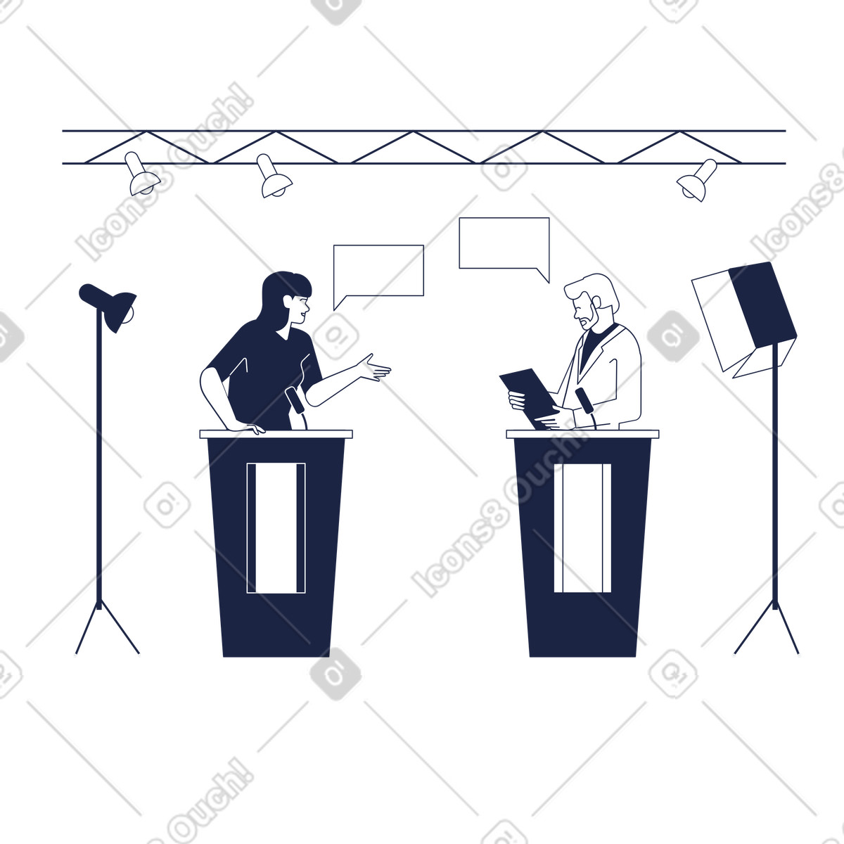 Ilustração de Debates no estúdio televisão em estilo Urban Line para baixar em PNG, SVG