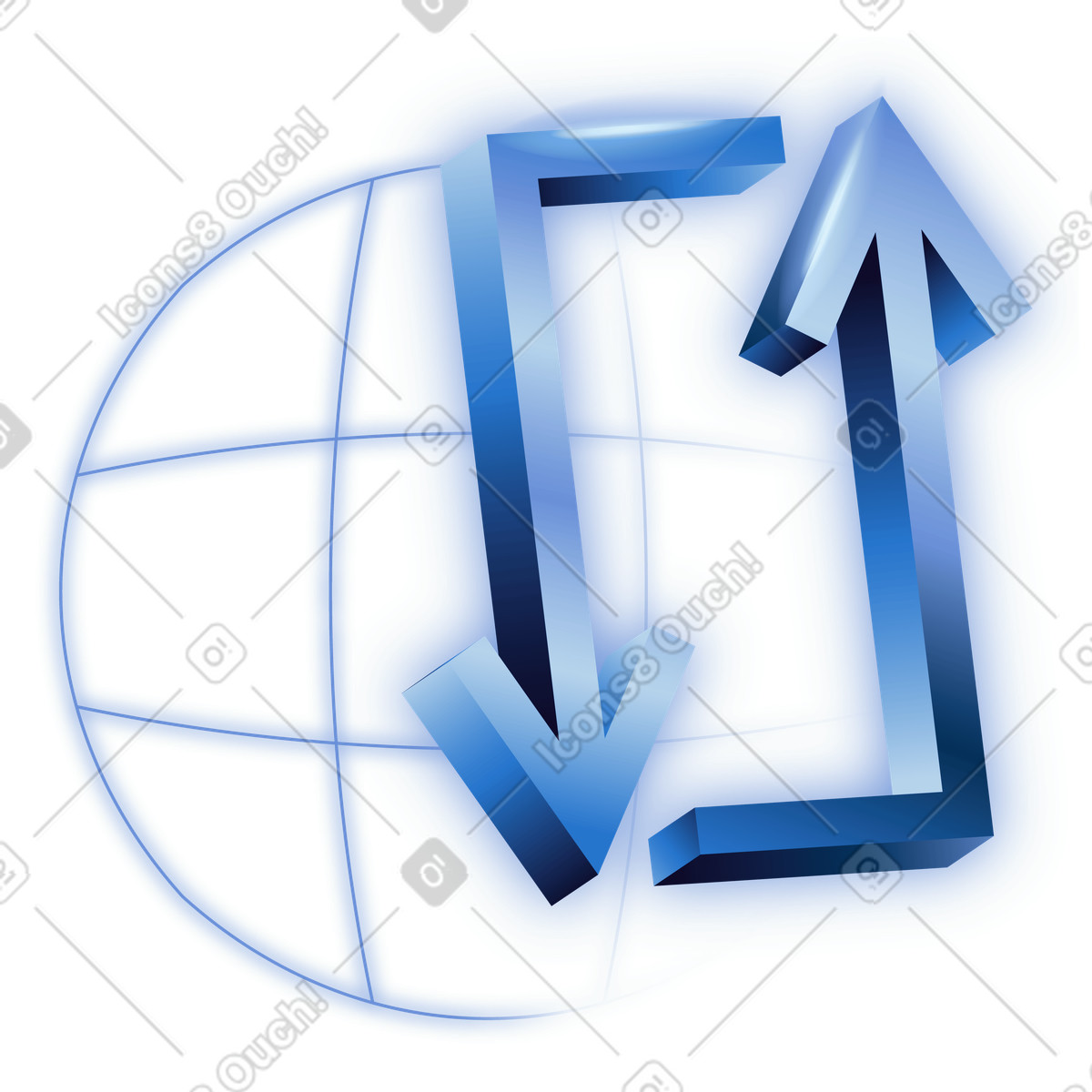 Refresh arrows and globe outline, Internet browser reload data synchronization illustration in Dimension style download in PNG, SVG