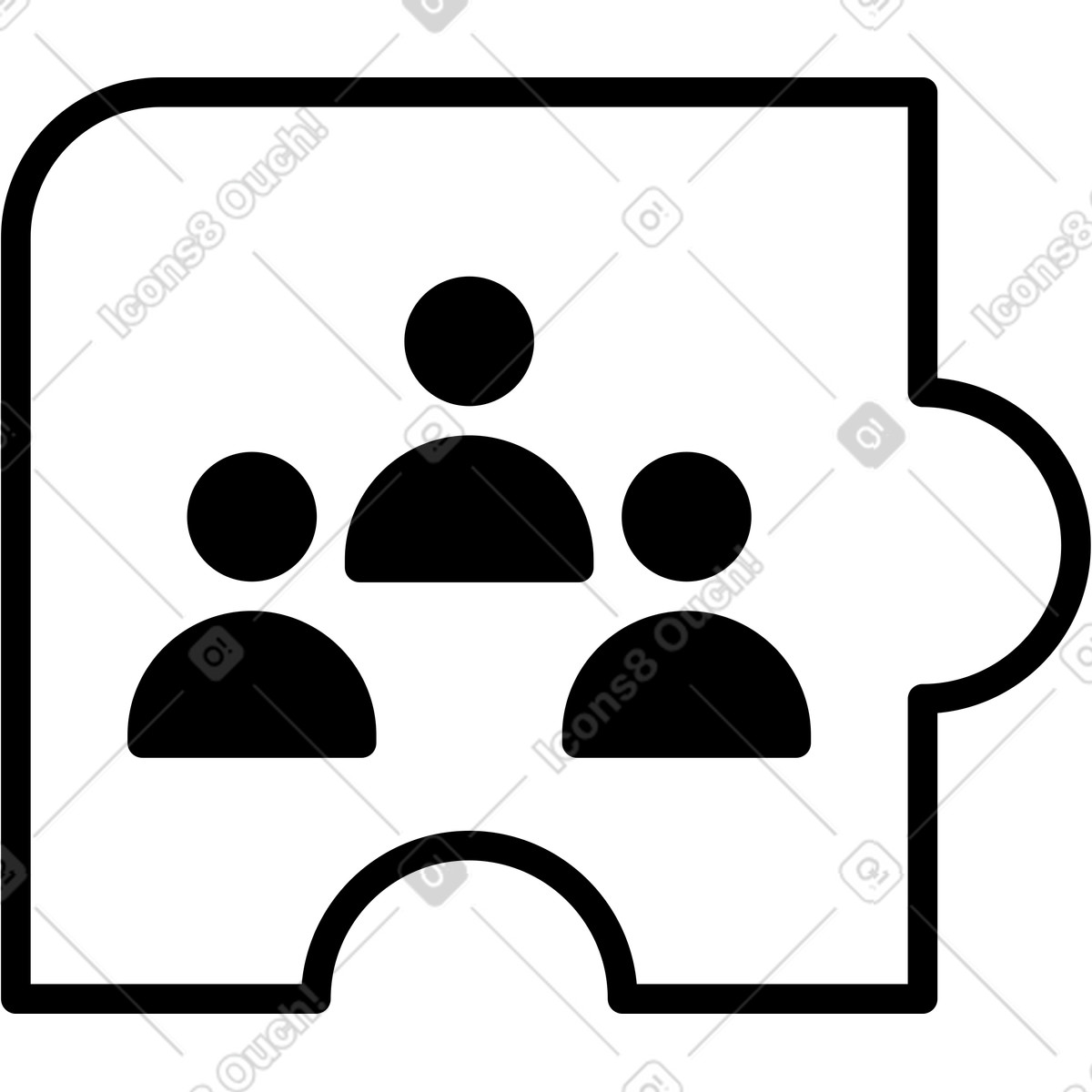 Notion Line Art 스타일의 Puzzle piece with team silhouette symbolizing collaboration and groupwork 일러스트레이션 PNG, SVG 다운로드