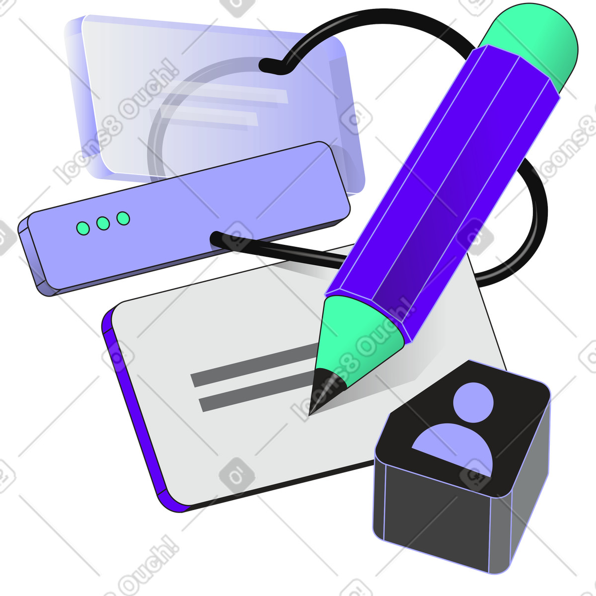 Ilustração de Lápis, janela do navegador e armazenamento em nuvem no estilo Incut para baixar PNG, SVG