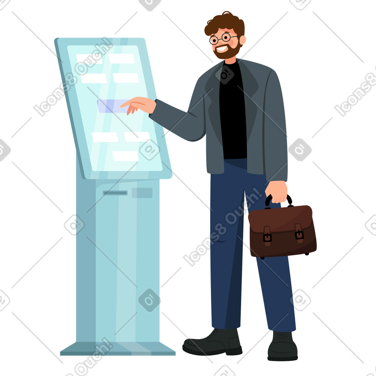 Uomo che usa il touchscreen per i servizi pubblici illustrazione in stile Lagom scarica in PNG, SVG
