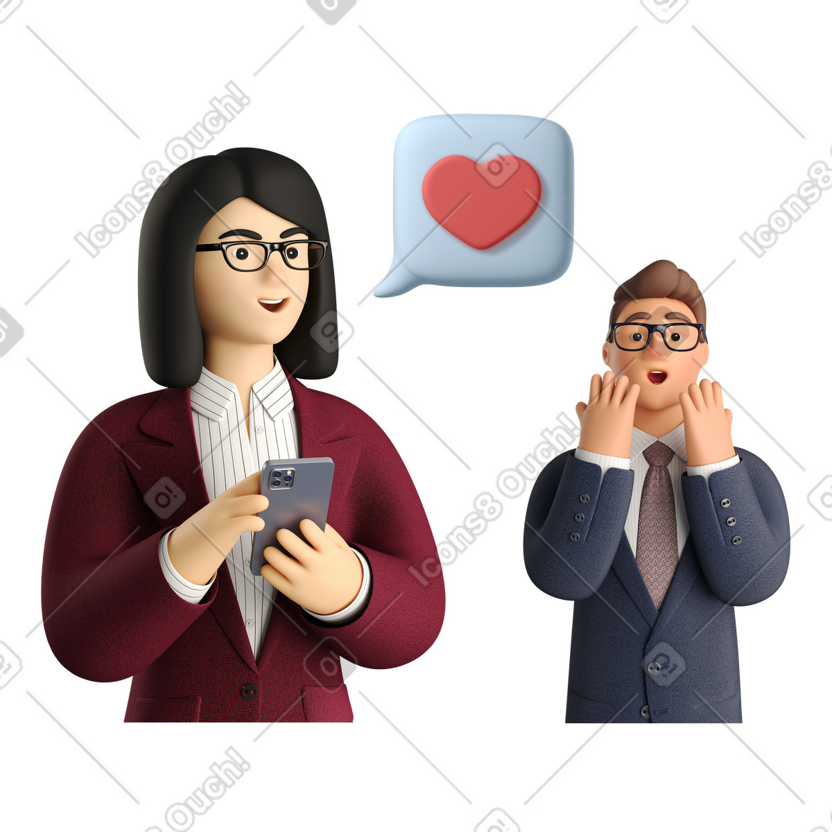 Frau und mann in einer arbeitsbeziehung-Illustration im 3D Business-Stil als Download PNG, SVG