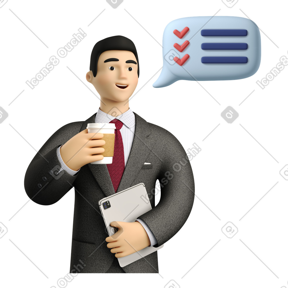 Businessman relaxing with coffee after the work is done illustration in 3D Business style download in PNG, SVG