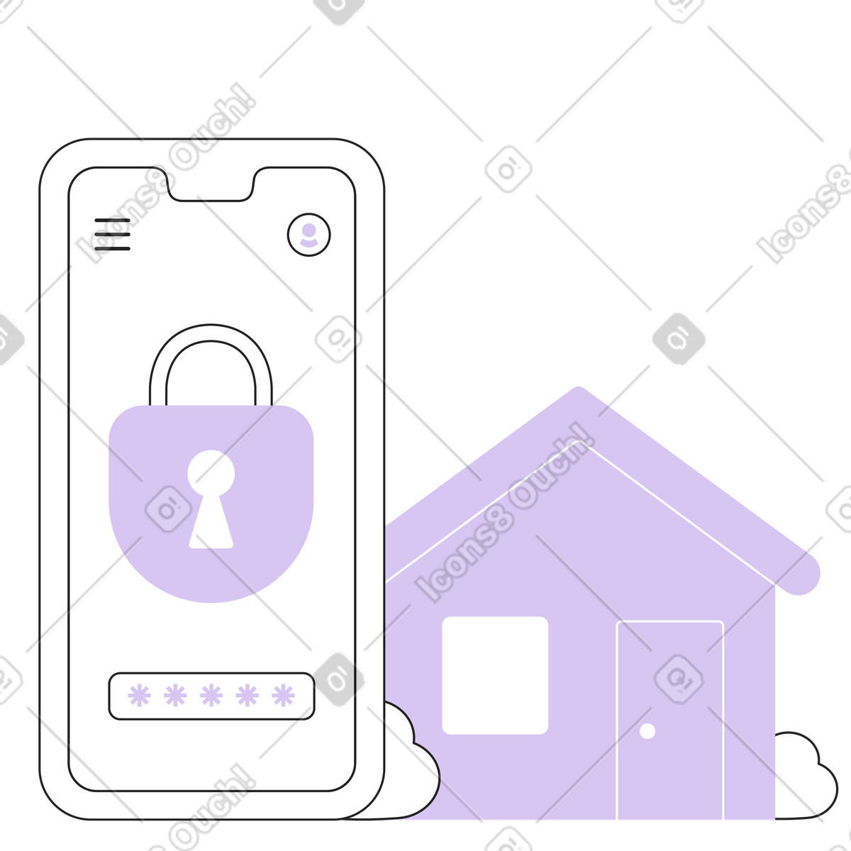 Remote smart home protection, Secure house monitoring illustration in Sammy Line style download in PNG, SVG