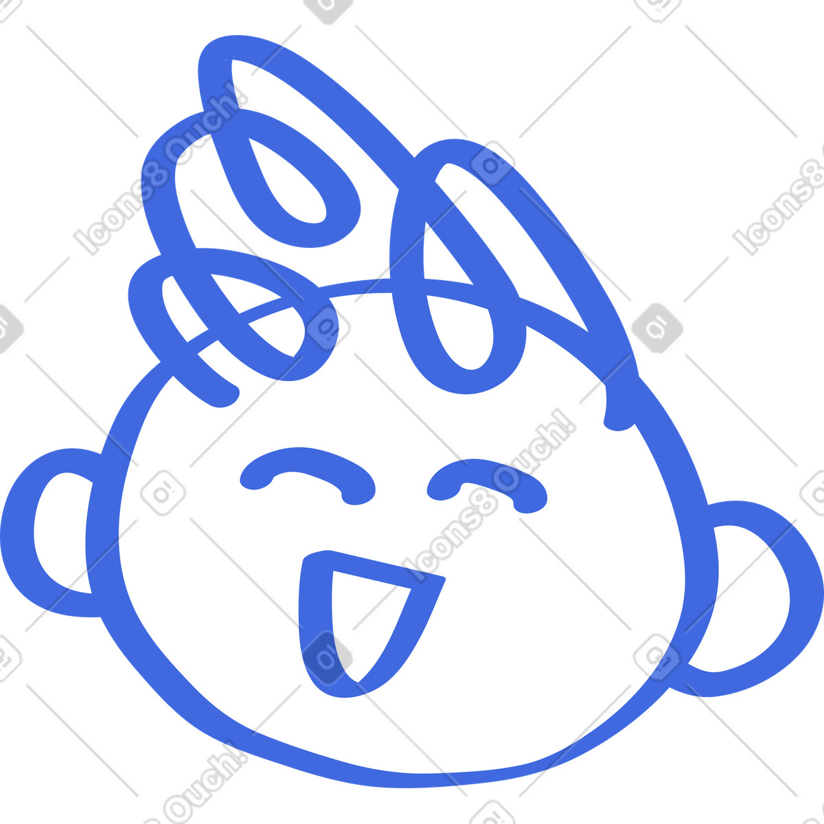 Ilustración Face smiling head with open mouth and curly messy hair en estilo Ballpoint Pen a descargar en PNG y SVG