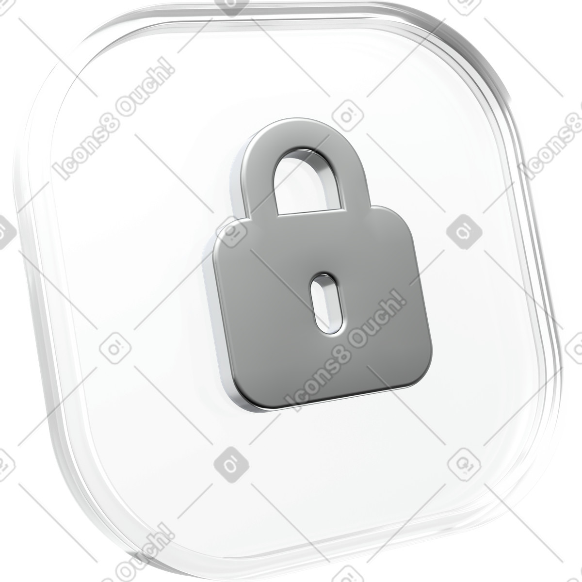 3D glass security icon, metallic lock symbol, transparent protection badge illustration in Enterprise style download in PNG, SVG