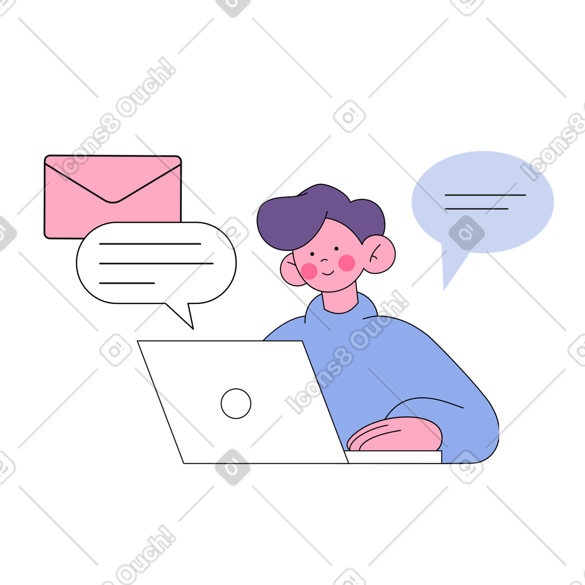 Specialista dell'assistenza clienti che lavora al computer portatile illustrazione in stile Bloom scarica in PNG, SVG
