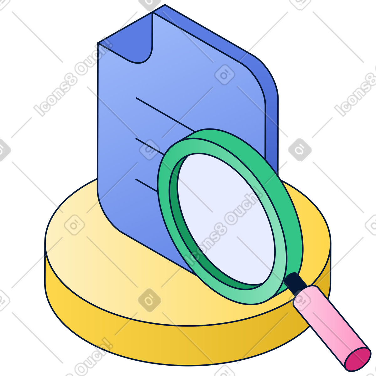 Illustration Magnifying glass over document, information lookup and review dans le style Neat à télécharger aux formats PNG, SVG