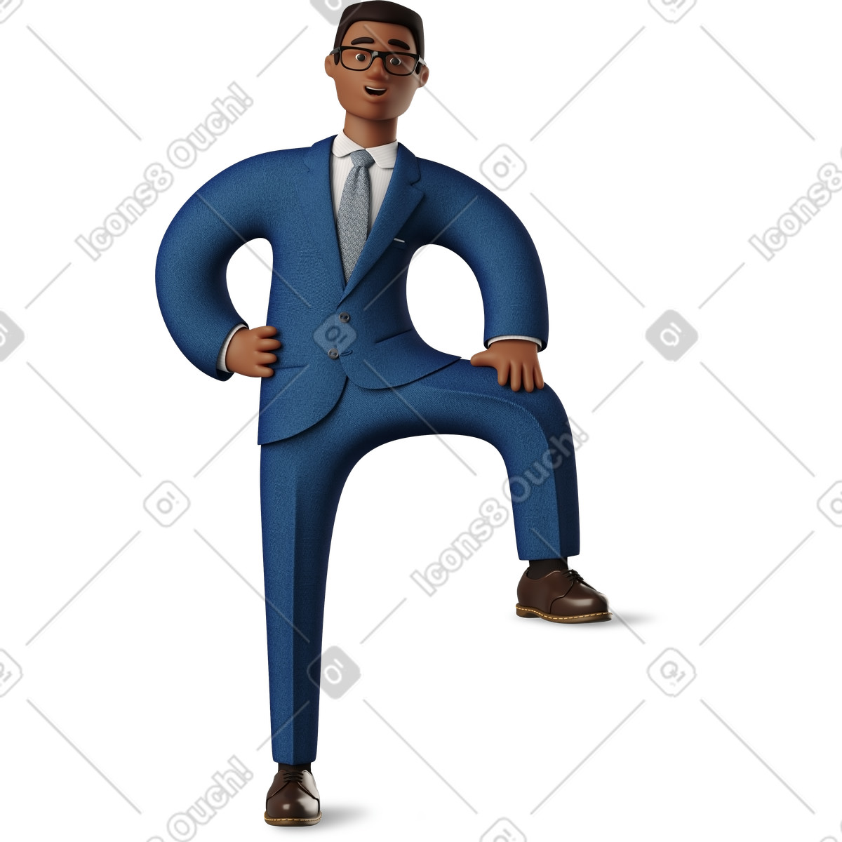 Ilustração de Black businessman leaning with one leg em no estilo 3D Business para baixar em PNG, SVG