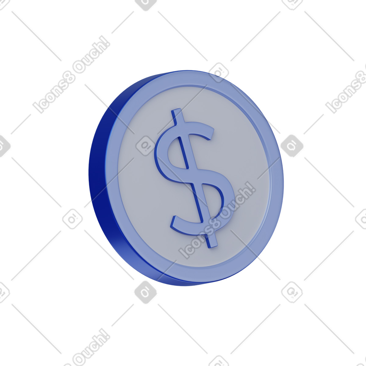 Blue dollar coin illustration in 3D Techny style download in PNG, SVG