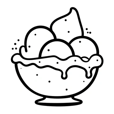 Scoops of ice cream in various shapes are placed in a bowl, with each scoop starting to melt. The melting ice cream is pooling at the bottom of the bowl and creating a swirling pattern. The ice cream is dripping down the sides of the bowl, and there are droplets forming around the edges. The contrasting textures of the ice cream and the bowl create a dynamic visual.