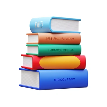 A stack of books growing taller, with the titles on the spines visible as "Knowledge", "Wisdom", "Understanding", and "Discovery". The books are arranged neatly, with varying sizes and colors, showcasing a diversity of subjects. Each book's pages are slightly open, suggesting they have been read. The background is a subtle gradient that enhances the focus on the stack of books.