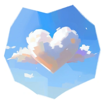 A fluffy, heart-shaped cloud drifting gracefully in a clear blue sky fills the scene. The edges of the cloud are soft and billowy, contrasting with the vibrant, uninterrupted azure backdrop. The sunlight gently illuminates the cloud, highlighting its white and light gray tones, creating a subtle glow around it. Below the cloud, the expansive sky is devoid of other clouds, emphasizing the singular shape of the heart against the vastness of the blue.