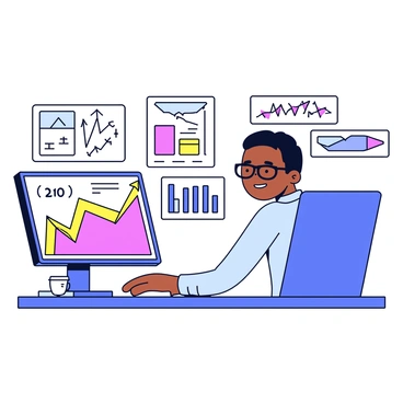 An investor sitting at a desk with a multi-screen computer setup. The screens display various stock market graphs, charts, and numerical data. One screen shows a fluctuating stock price in a bright color, while another displays a detailed margin account balance. The investor has a focused expression, wearing glasses and a casual shirt. On the desk, there is a notebook with handwritten notes and a cup of coffee.