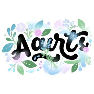 A collage featuring letters formed from different plant materials, such as leaves and flowers, arranged artfully. Each letter showcases unique textures and colors from the plants used. Surrounding the letters are vibrant botanical illustrations, including various flowers with intricate petals and lush green leaves. The background is filled with abstract shapes that complement the colors of the plants and letters, creating a harmonious, lively composition.