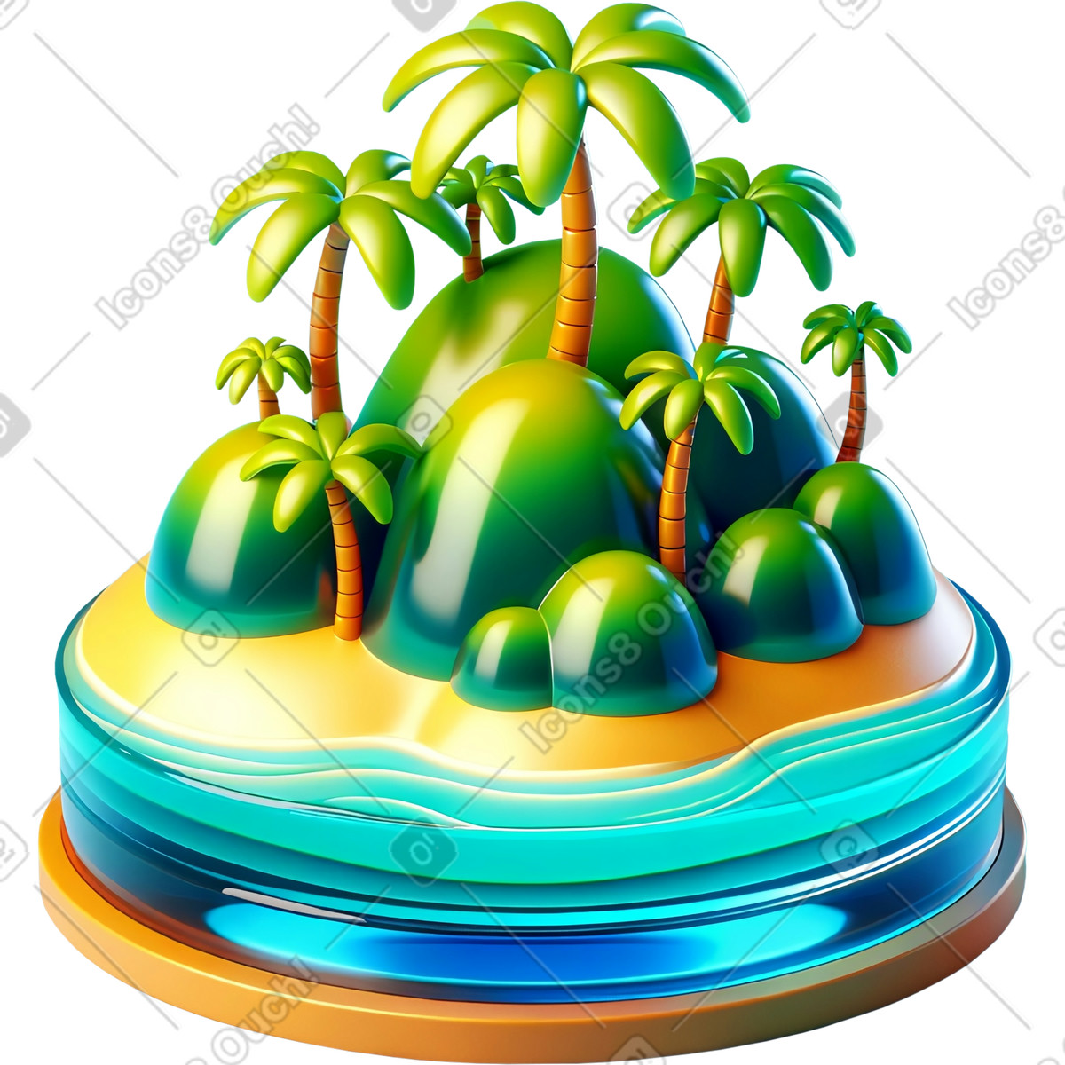 Isola tropicale illustrazione in stile 3D Mini scarica in PNG, SVG
