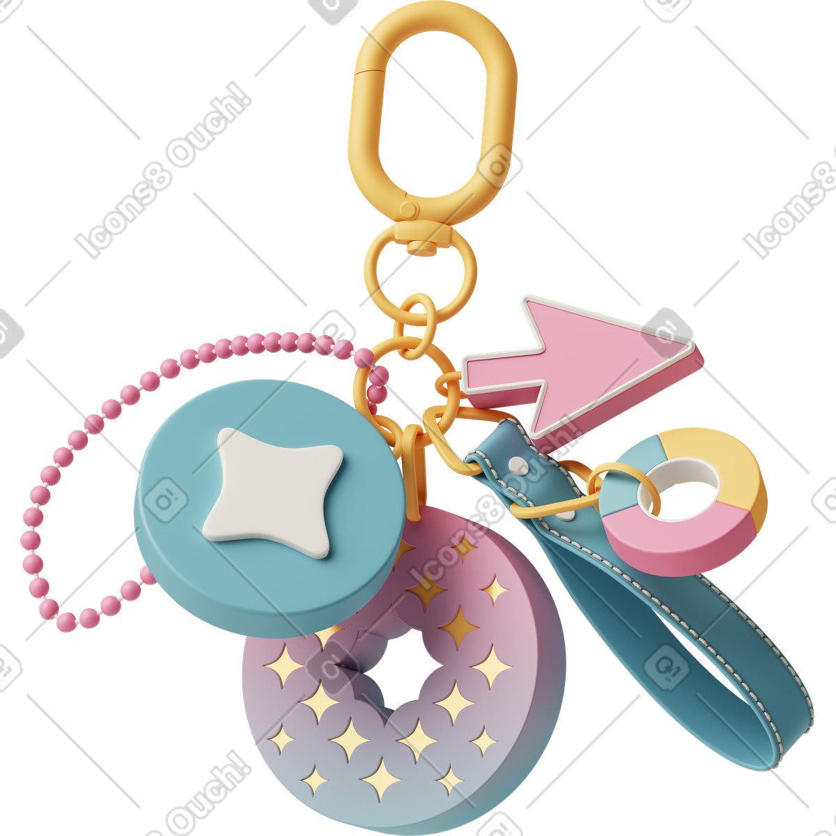 Illustration animée Keychain with star charms and pastel accessories dans le style 3D Casual life à télécharger aux formats GIF, Lottie (JSON), AE
