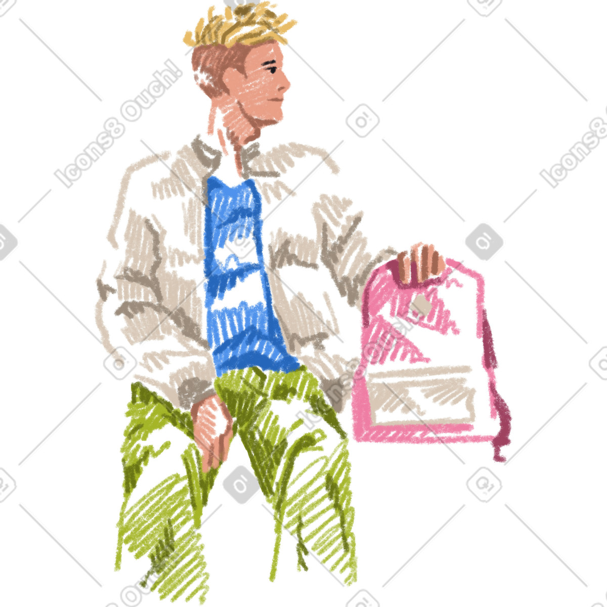 Young man sitting with a backpack illustrazione in stile Sketchbook scarica in PNG, SVG