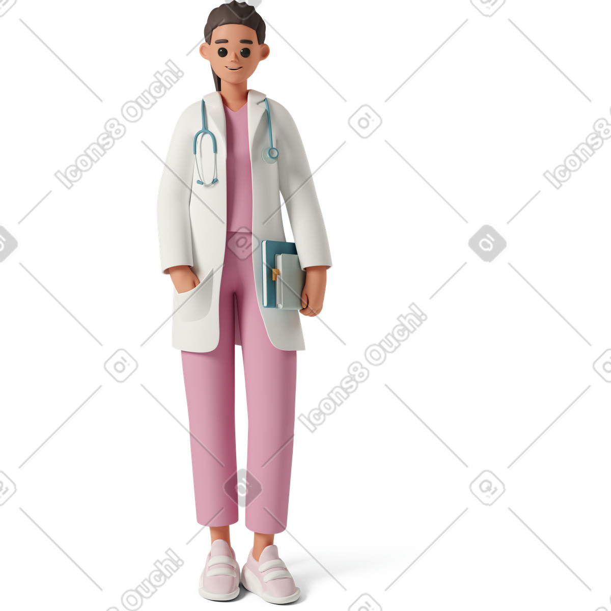 Ilustración Doctora de pie con registros médicos en estilo 3D Casual life a descargar en PNG y SVG