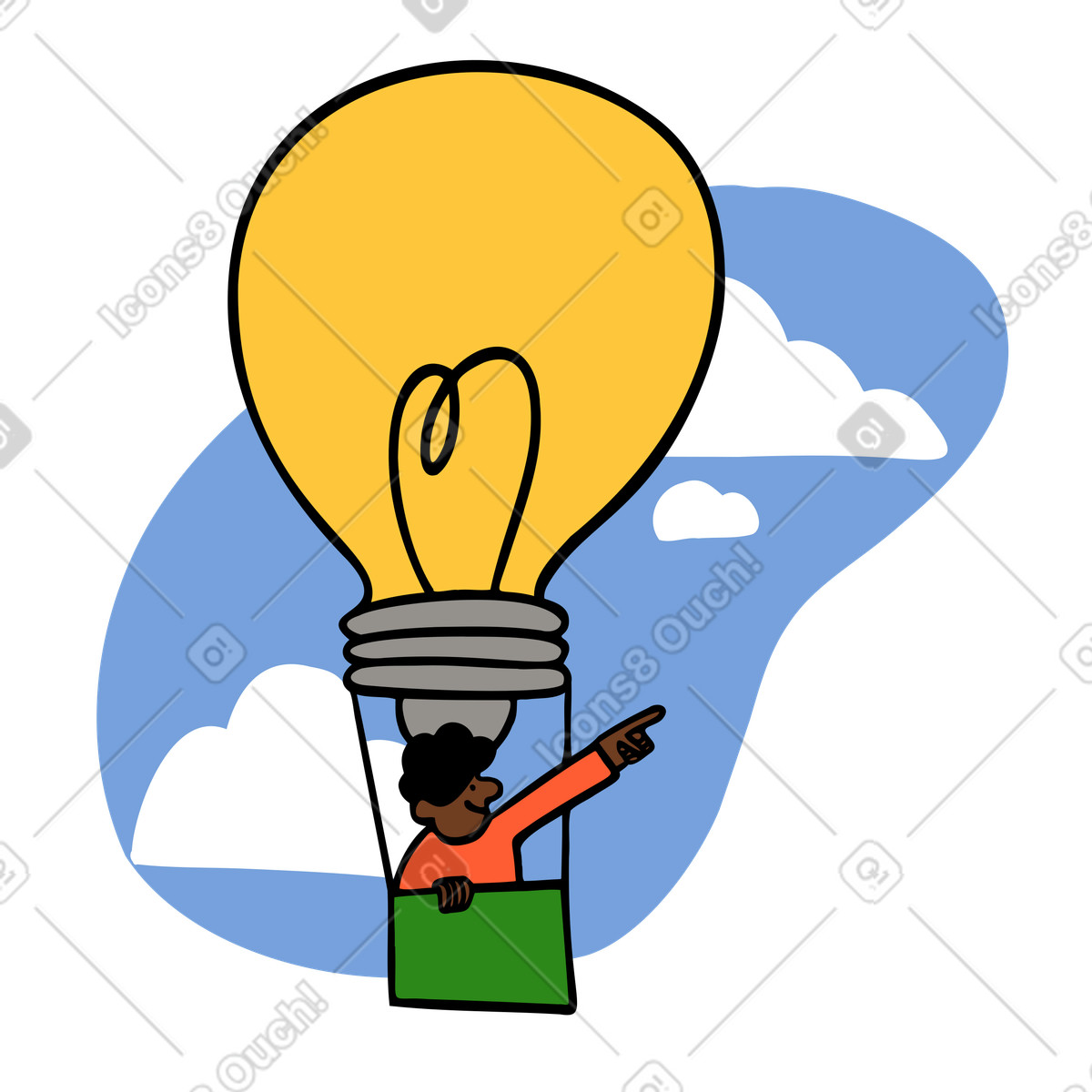 Person flying in a hot air balloon illustration brainstorming clipart in PNG SVG GIF