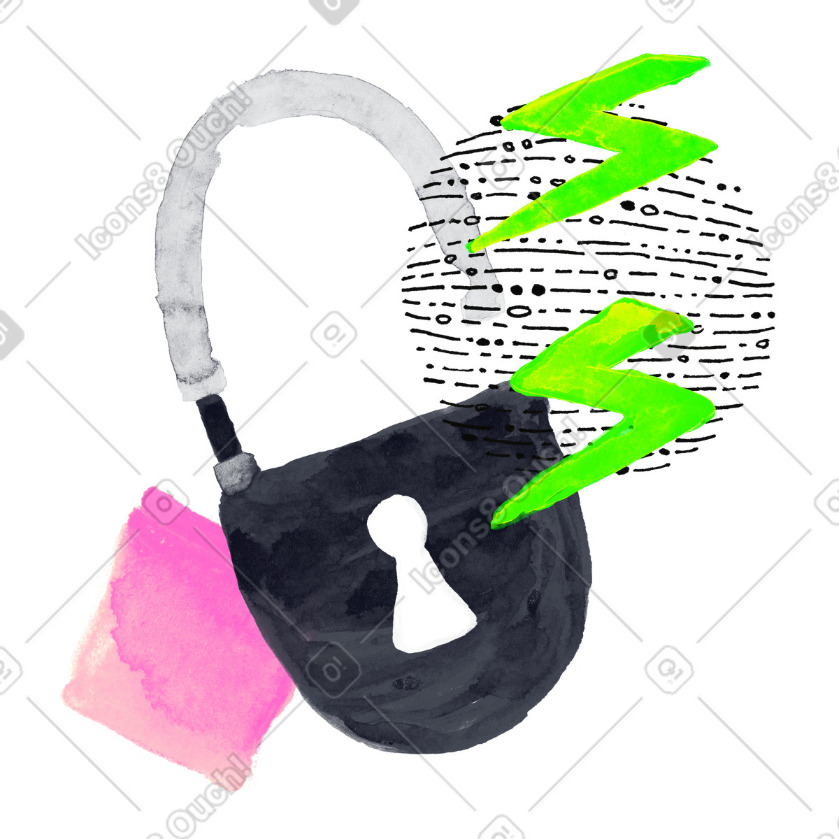 Inky スタイルの Web セキュリティとして抽象的な装飾要素を使用したロック のイラストをPNG、SVG形式でダウンロード
