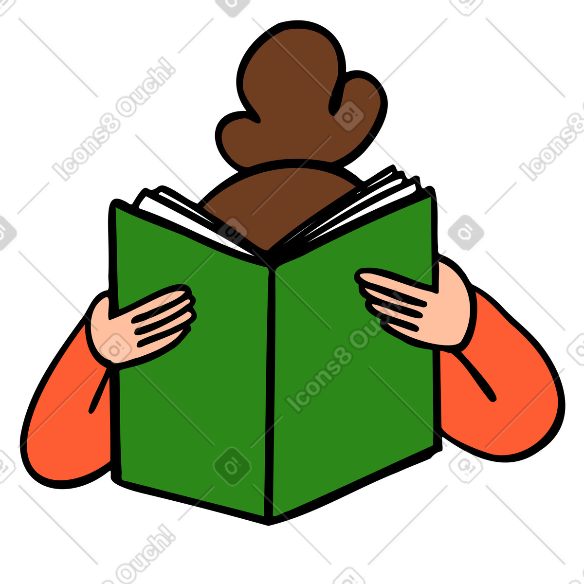 Person absorbed in reading a book illustration in Comic style download in PNG, SVG