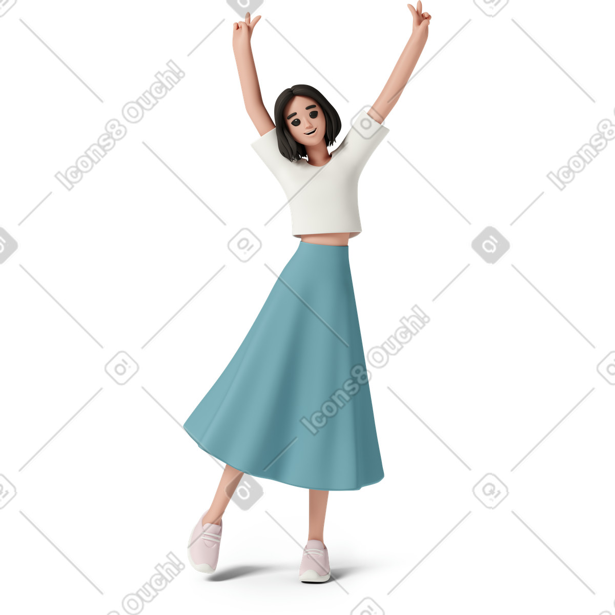 3D Casual life スタイルの Happy girl v sign のイラストをPNG、SVG形式でダウンロード