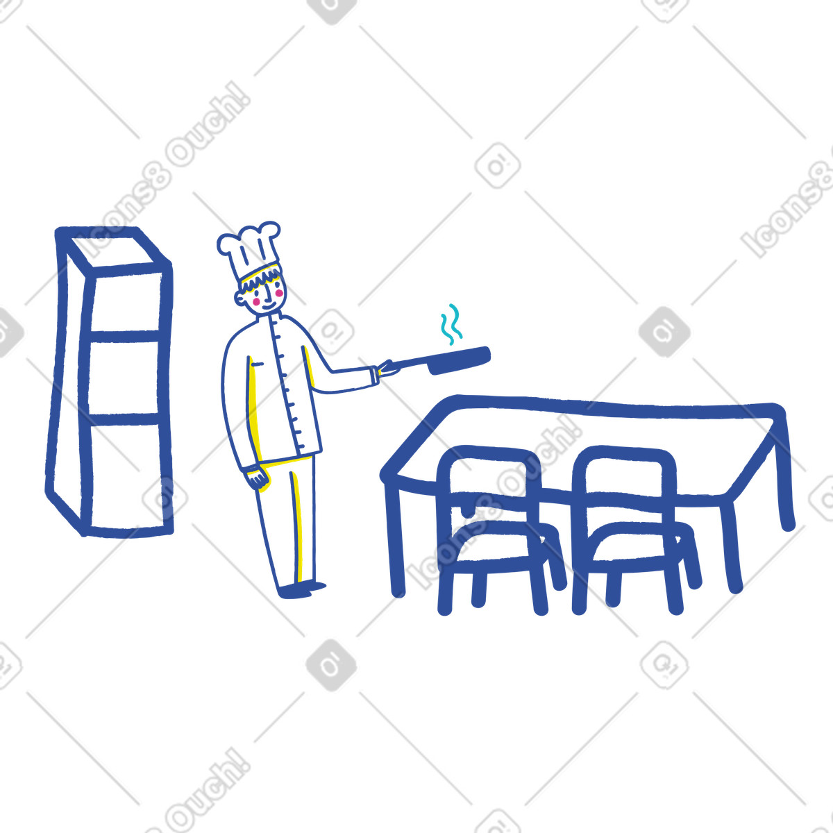 Illustration Chef cuisinant quelque chose sur une poêle à frire dans le style Lime télécharger aux formats PNG, SVG