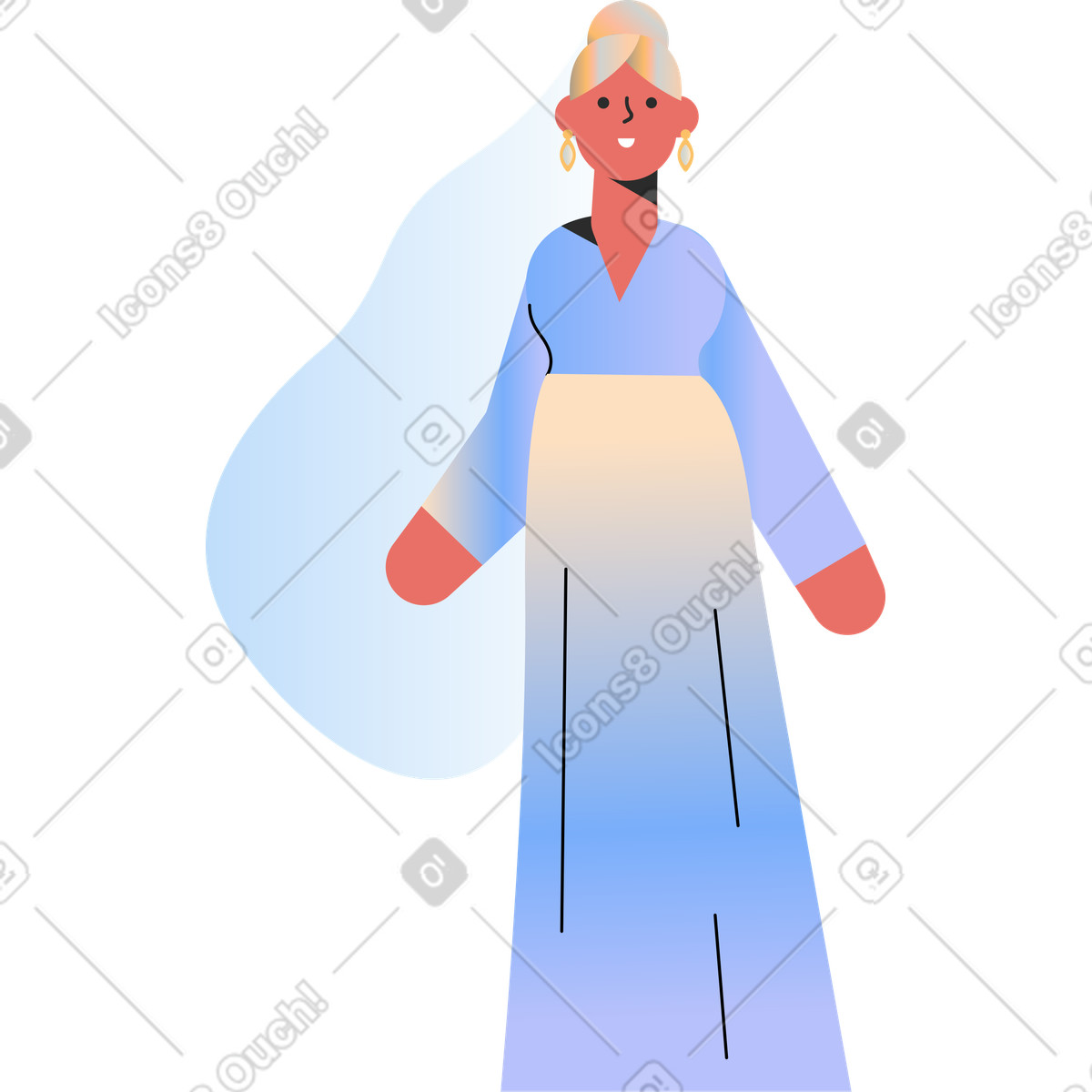 下载 Marginalia 风格的 Bride in a blue wedding dress 插画，支持 PNG、SVG 格式
