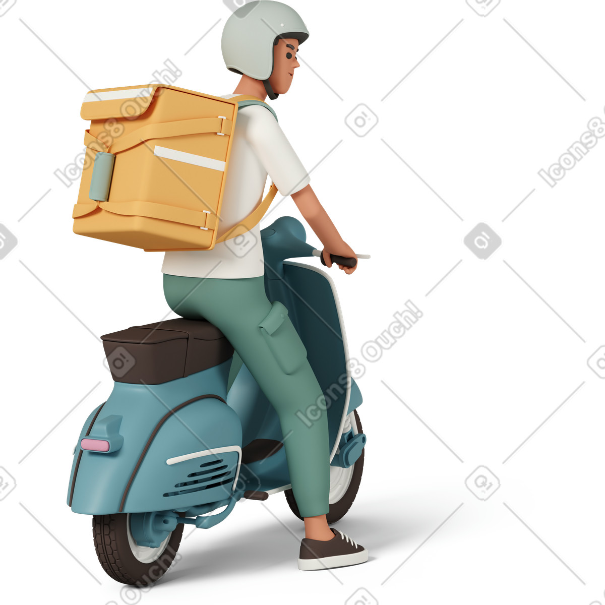 3D Casual life スタイルの Delivery boy on scooter のイラストをPNG、SVG形式でダウンロード