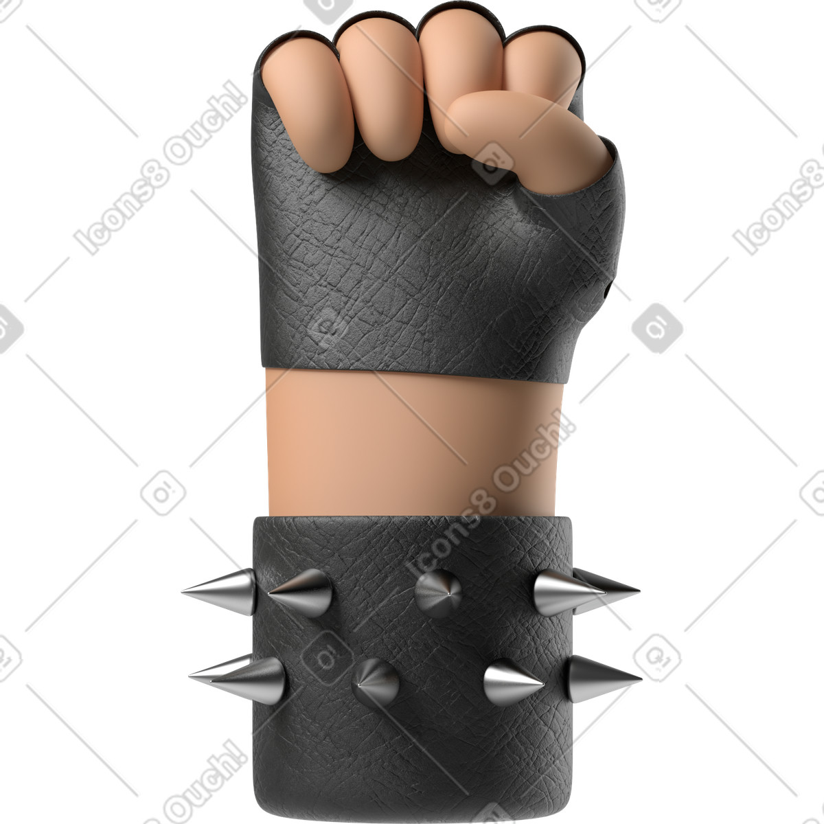 Pugno alzato della mano pelle abbronzata del rocker illustrazione in stile 3D Hands Fun&Wild scarica in PNG, SVG