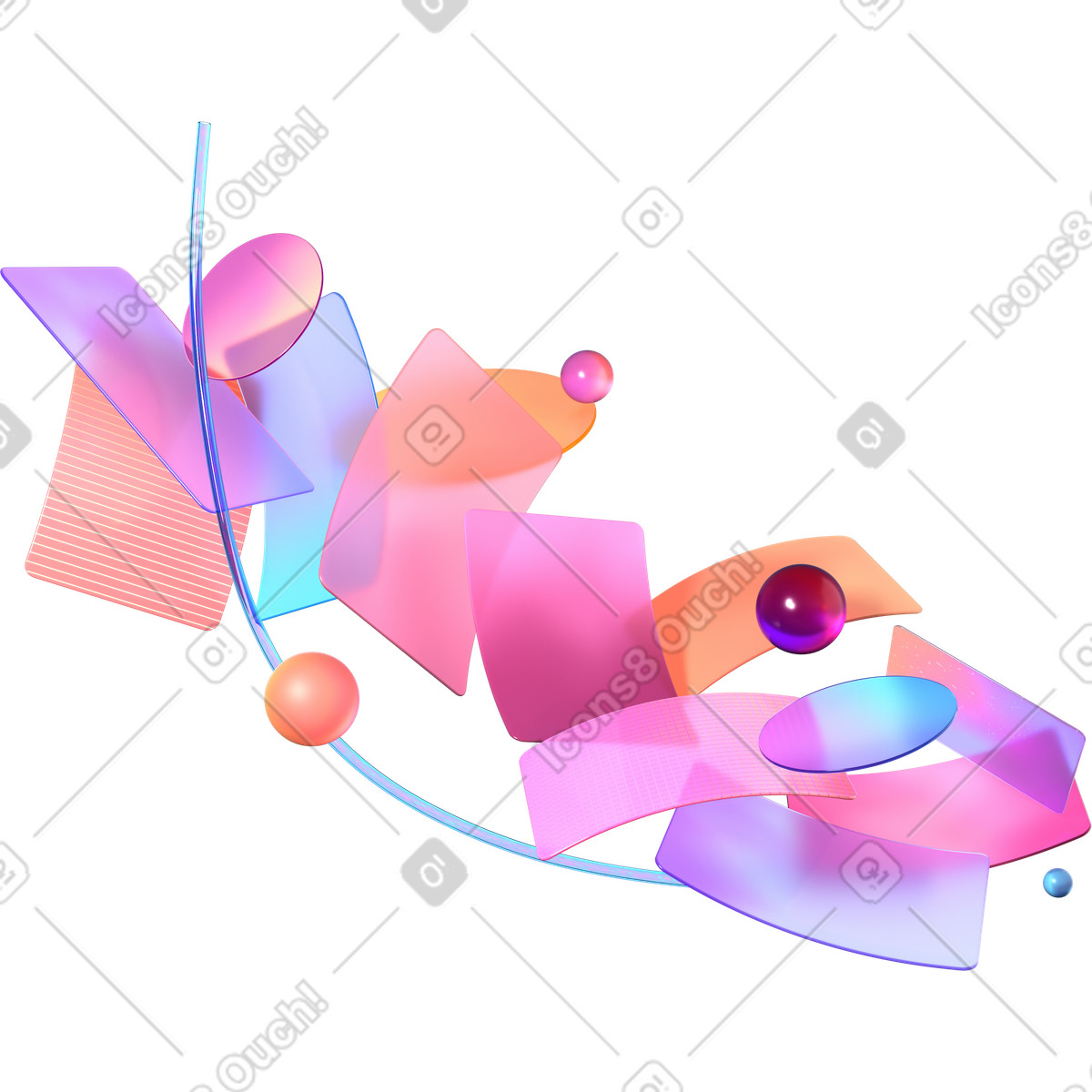Composizione dinamica con forme geometriche fluttuanti illustrazione in stile 3D Glassy scarica in PNG, SVG