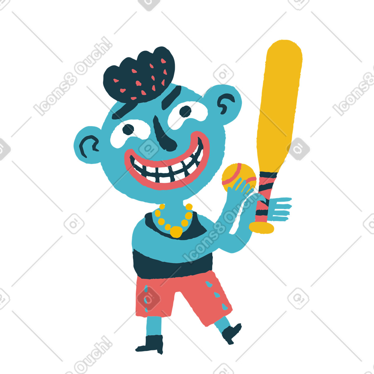 Ilustração de Criança segurando um taco beisebol e uma bola em no estilo Flamenco para baixar em PNG, SVG