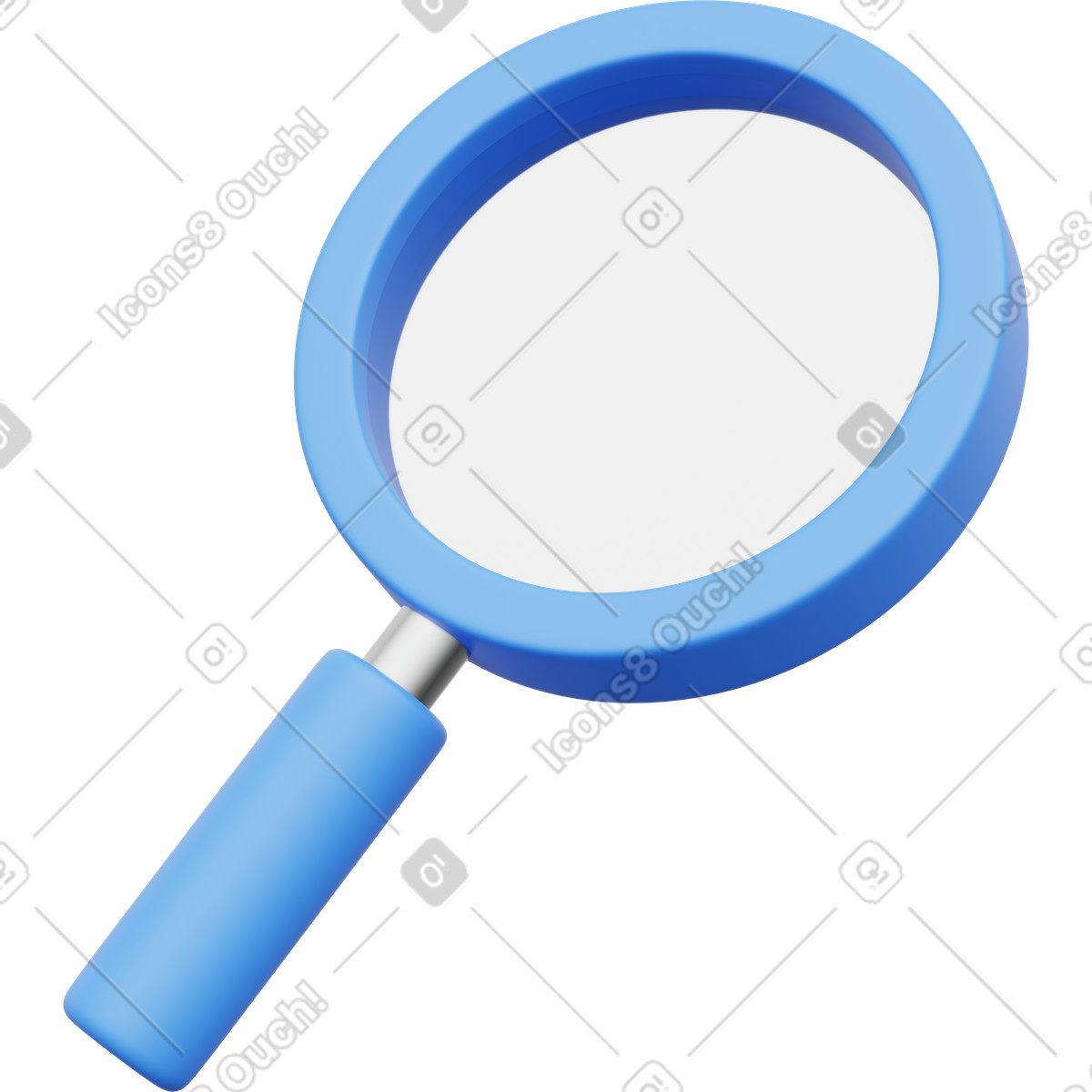Blue 3D magnifying glass, search tool, data inspection illustration in Playful style download in PNG, SVG