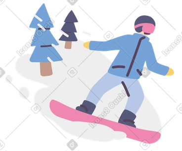 Snowboarder slides down a snowy slope past trees PNG, SVG