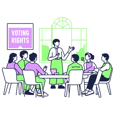 An assembly of people in the 1960s discussing the importance of voting rights