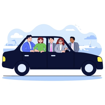 A group of colleagues carpooling to the airport for a business trip