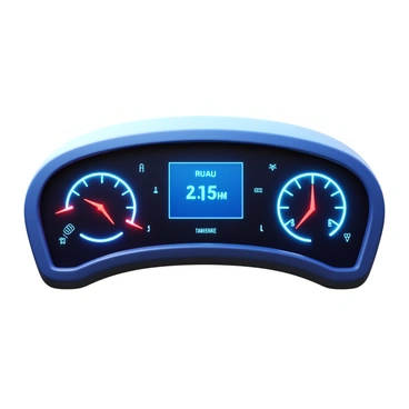A futuristic digital car dashboard displaying various driving statistics